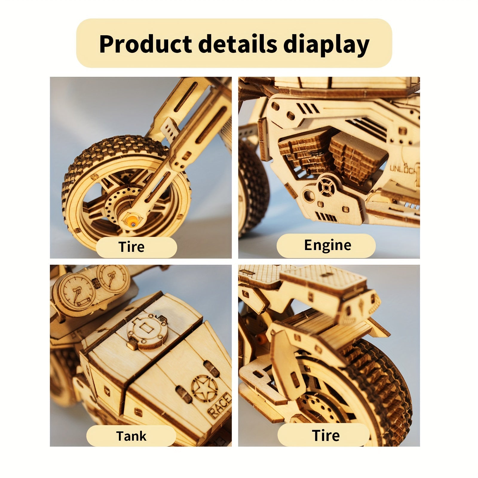 3D Motorcycle Puzzle Model Kit Wooden Craft Gift