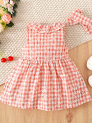 Plaid Embroidered Ruffle Collar Vest Dress Headband Set