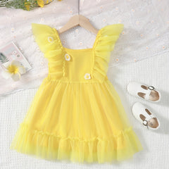 Girl's Flutter Sleeve Princess Dress Ruffle Tulle Birthday Party Evening Prom