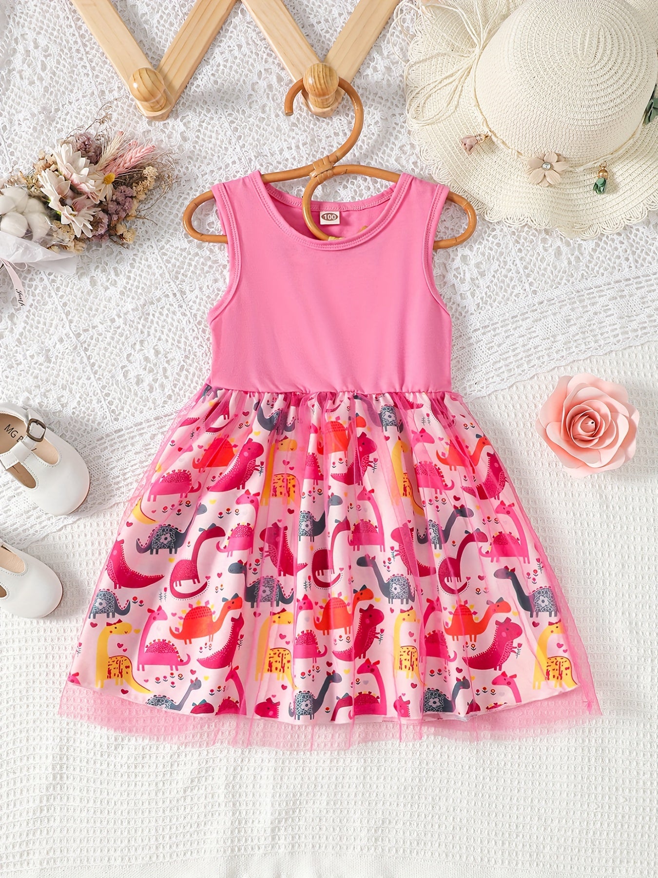 Girls Dinosaur Tulle Dress Party Princess Beach Holiday Outfit