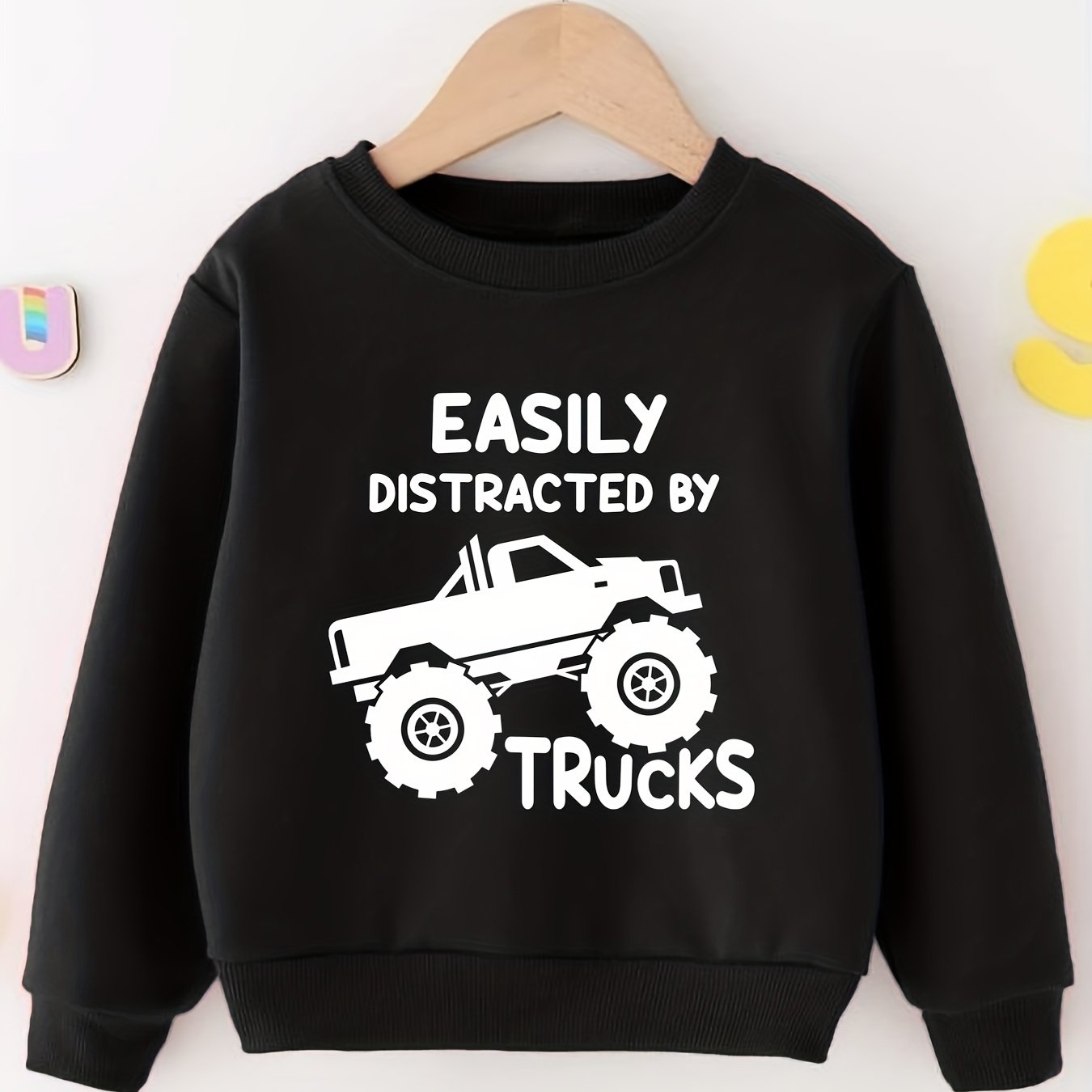 Kids Cartoon Truck Sweatshirt Crew Neck Long Sleeve Top