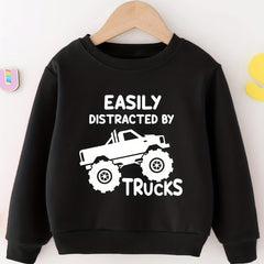 Kids Cartoon Truck Sweatshirt Crew Neck Long Sleeve Top