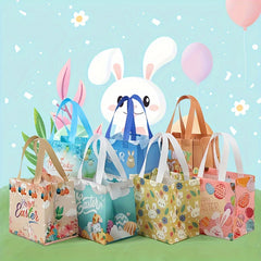 12pcs Easter Pattern Tote Bags With Handles Reusable Non Woven Bags
