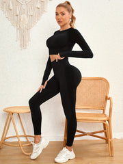 2pcs Yoga Workout Set Long Sleeve Top & Leggings Suit Activewear