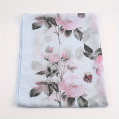 Pink Rose Printed Silk Scarf with Windproof Breathable Design