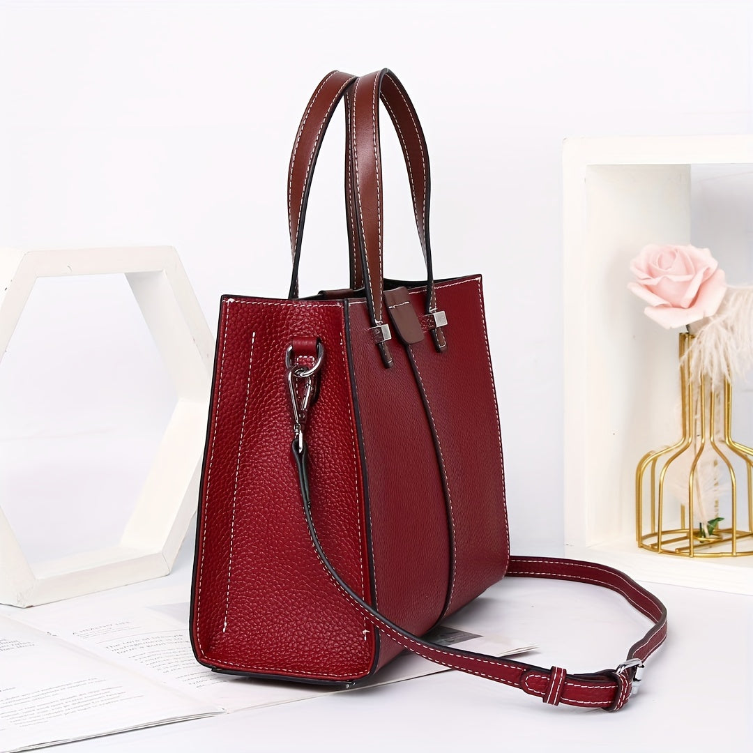 Burgundy Leather Crossbody Bag Detachable Strap Zipper Closure