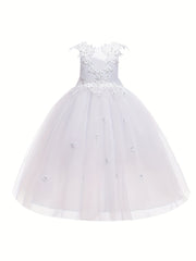 Girls Princess Dress Embroidered Backless Big Bow Flower Girls Wedding Dress