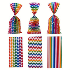 50pcs Rainbow Stripe Bread Packaging Bag - Assorted Candy Biscuit Gift Bag