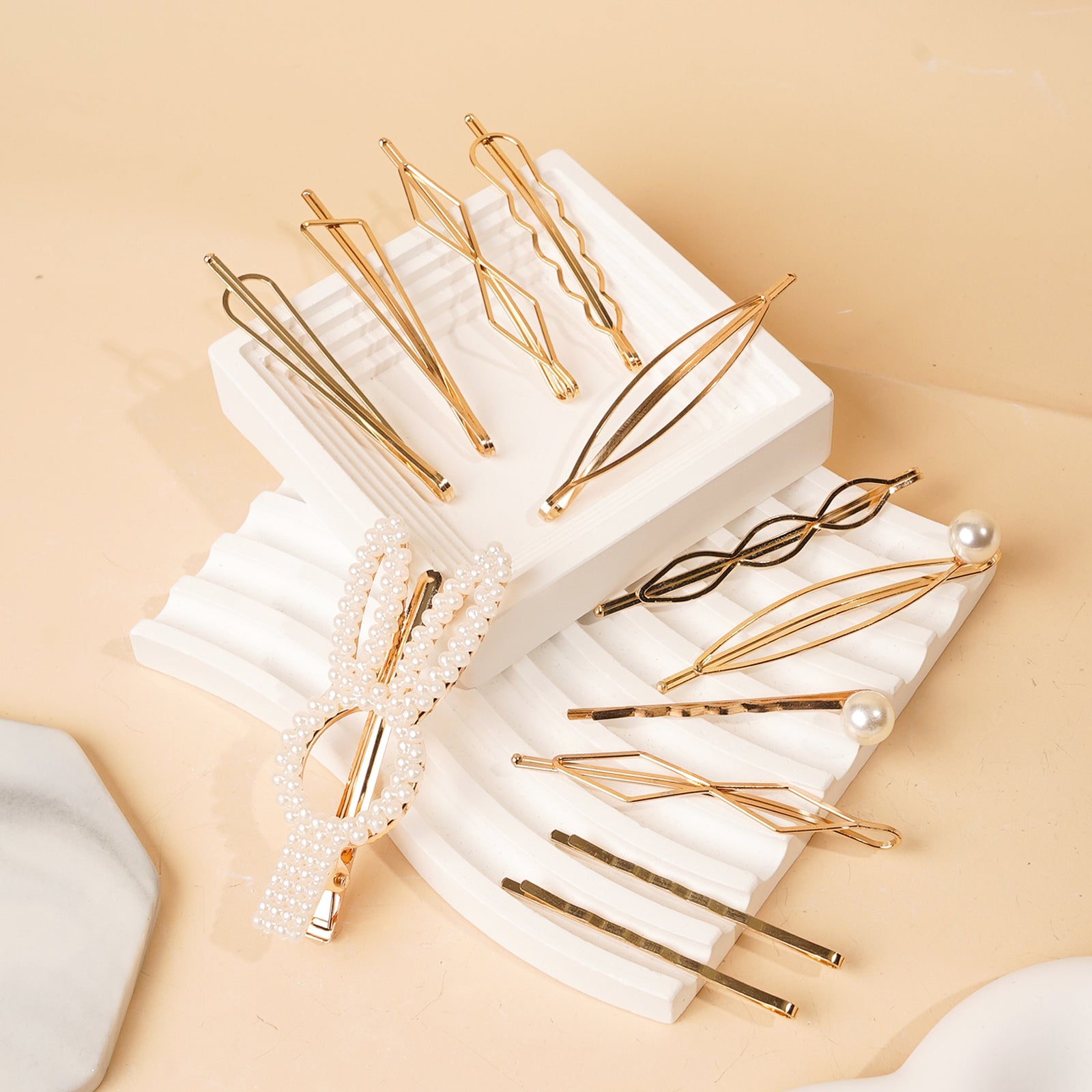 12pc Faux Pearl Rhinestone Bobby Pin Hair Accessories Set
