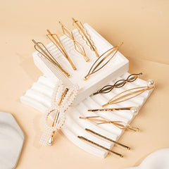 12pc Faux Pearl Rhinestone Bobby Pin Hair Accessories Set