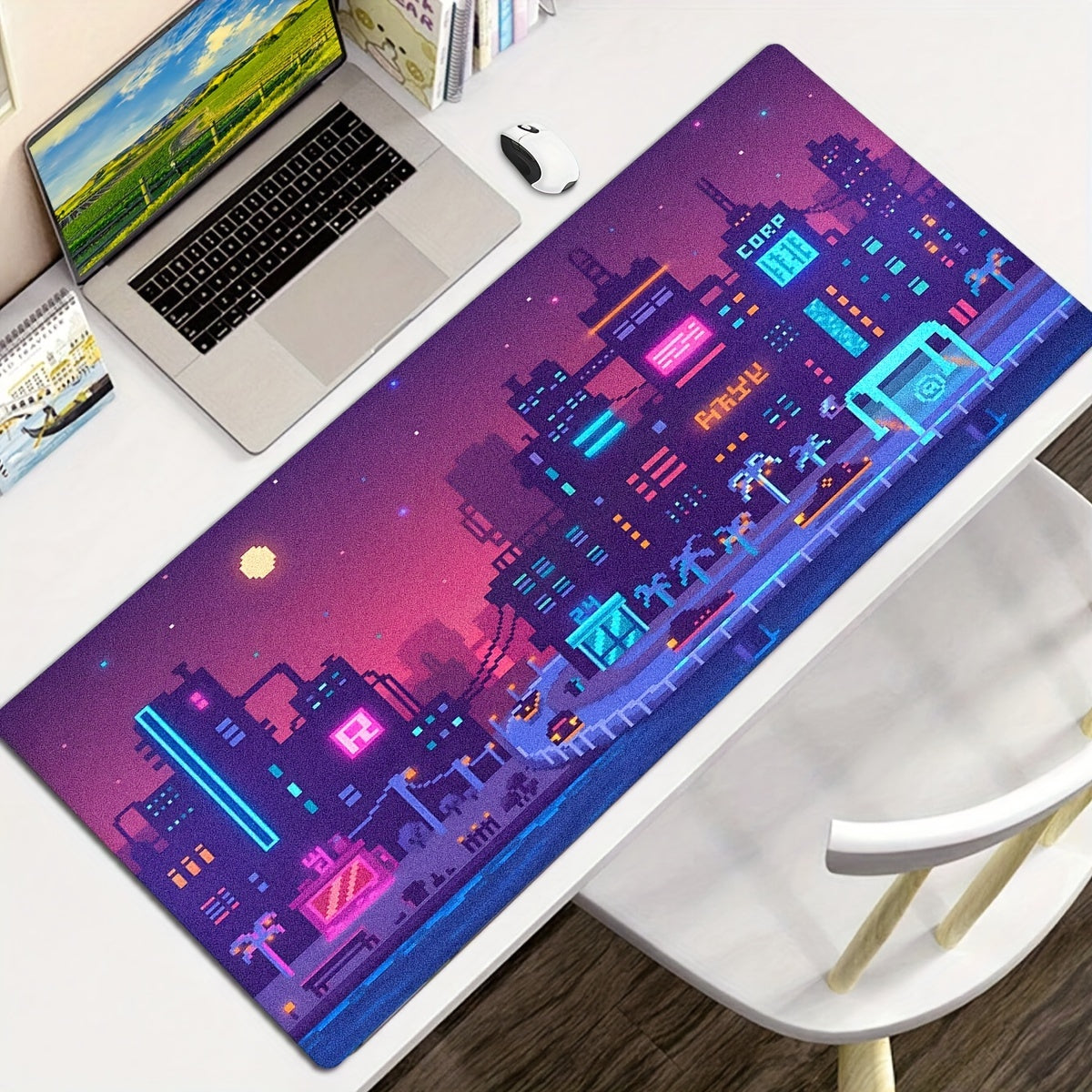 Pixel Style Night City Scene Vehicle Art Anti-Slip Mouse Pad