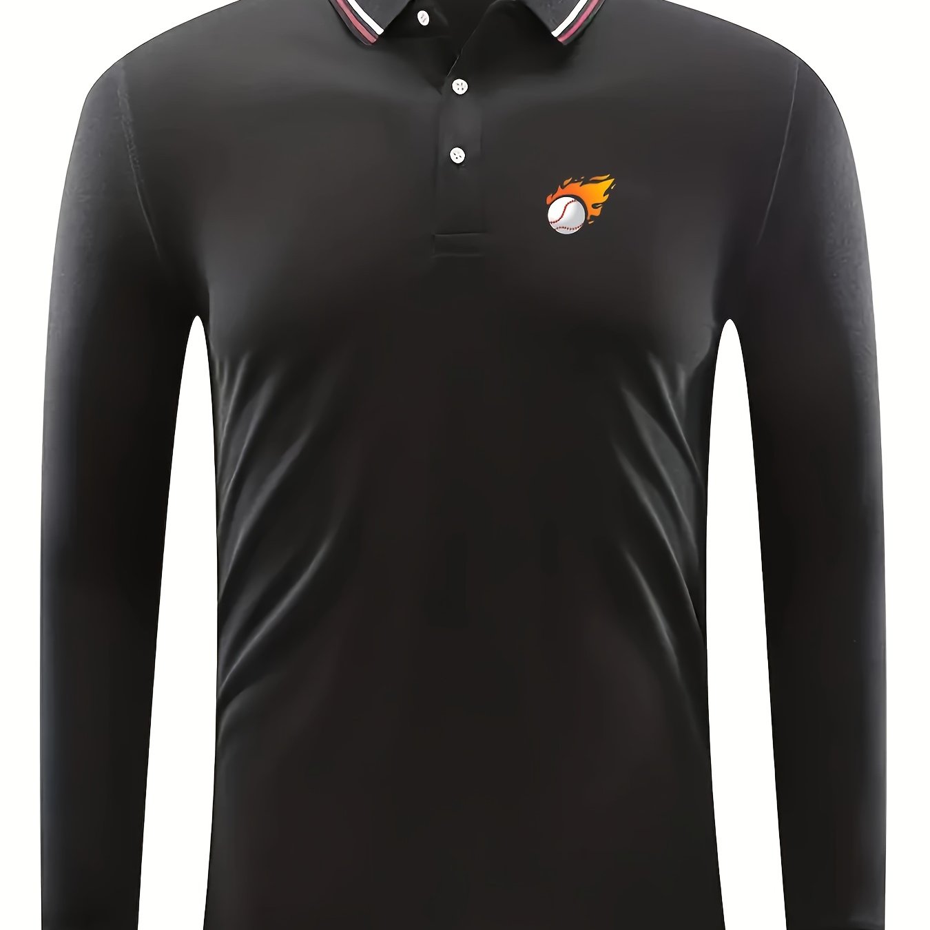 Burning Baseball Pattern Men's Casual Long Sleeve Shirt