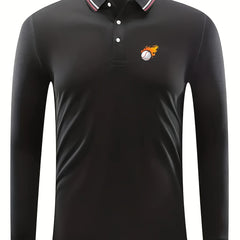 Burning Baseball Pattern Men's Casual Long Sleeve Shirt