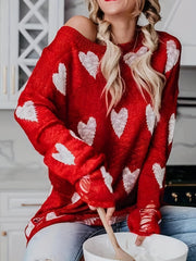 Heart Print One Shoulder Sweater
