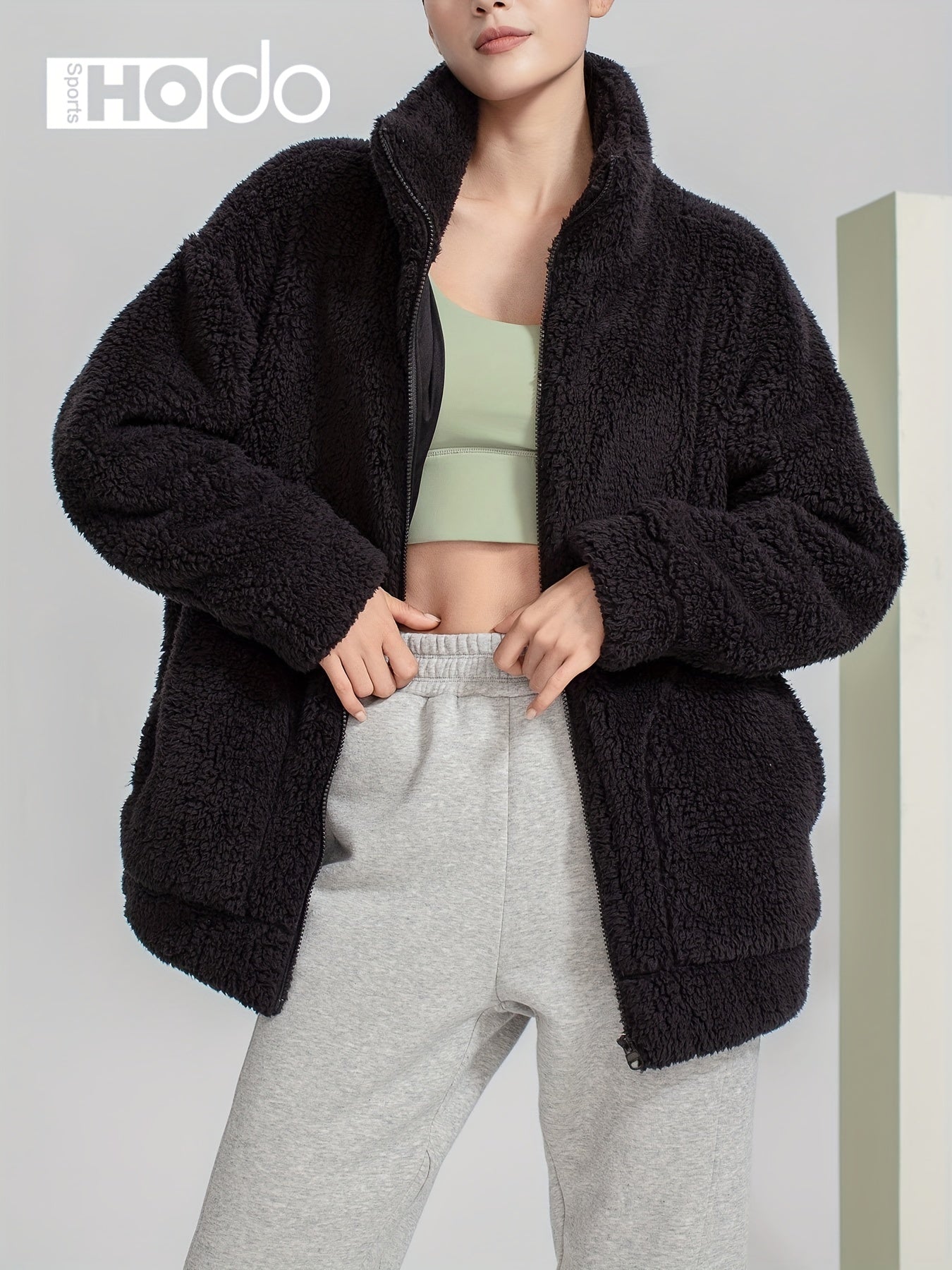 Women's Zip Up Fleece Jacket Turtle Neck Coat