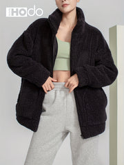 Women's Zip Up Fleece Jacket Turtle Neck Coat
