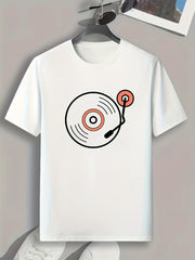 Music Player Pattern Print Men's Comfy Sports T shirt Graphic Tee