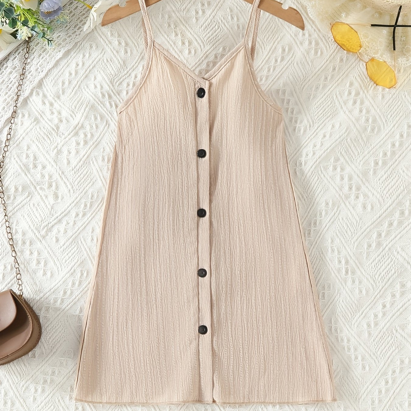 Girls' V-Neck Button Cami Dress