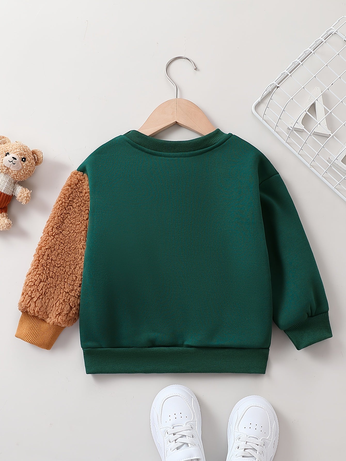 Bear Print Boys Casual Pullover Sweatshirt Long Sleeve Crew Neck Tops