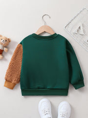 Bear Print Boys Casual Pullover Sweatshirt Long Sleeve Crew Neck Tops