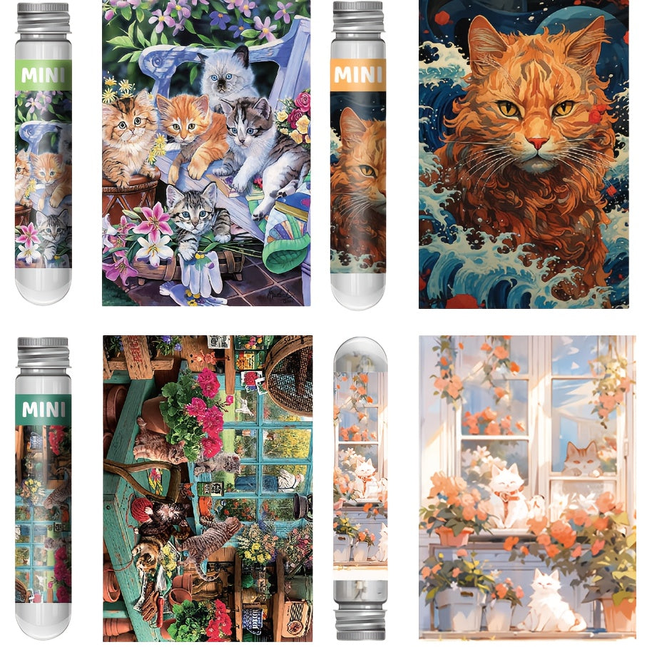 4pcs Mini Test Tube Puzzle Jigsaw Cats Animal Series Funny Game
