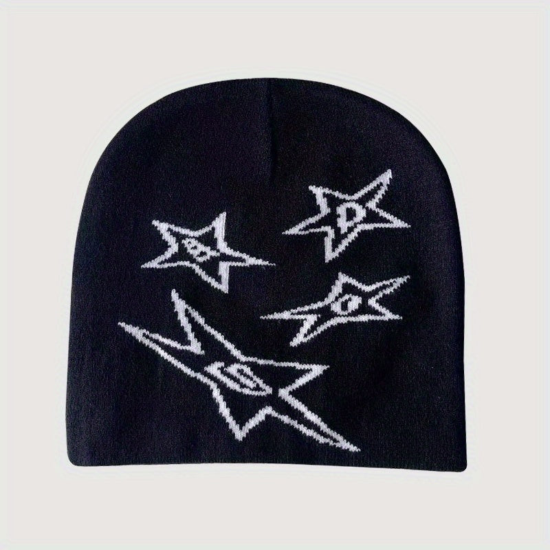 Warm Knit Beanie Hat with Star Pattern