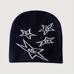 Warm Knit Beanie Hat with Star Pattern