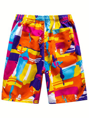 Men's Paints Splash Elastic Waist Drawstring Beach Shorts