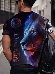 Lion 3D Print T Shirt Men's Summer Short Sleeve Tee For Outdoor Activities
