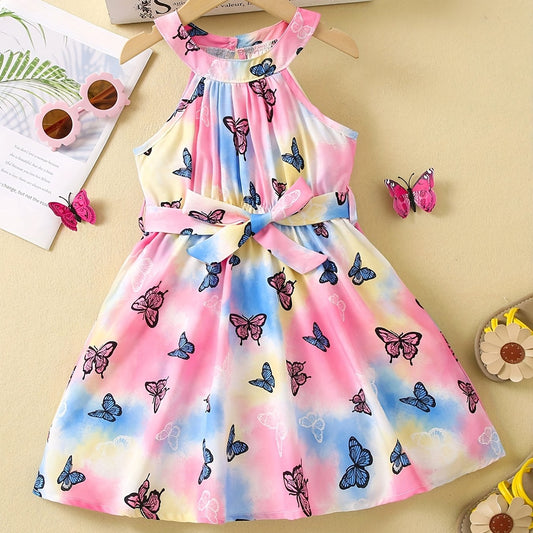 Toddler Girls Tie Dye Butterfly Graphic Halter Neck Dress