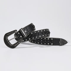 Men's Women's Rhinestone Belt Western Cowgirl Studded Leather Belt