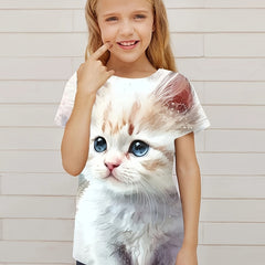 Funny Kitty Graphic Short Sleeve T-shirt For Girls