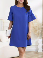 Ruffle Trim Mini Dress Casual Crew Neck Short Sleeve Women's Clothing