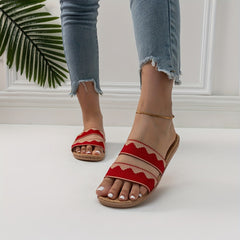 Women's Wave Striped Linen Slides Ultra Light Open Toe Double Bands Shoes