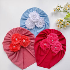 Soft Elastic Baby Three Sunflowers Beaded Hat Girl Hat