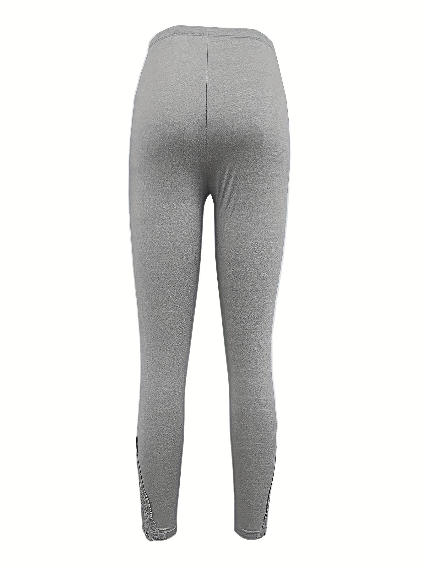 Floral Lace Panel Skinny Leggings Casual Every Stretchy Leggings