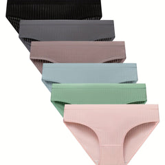 6 Pack Women's Plus Size Ribbed Mid Waisted Comfort Soft Briefs Set