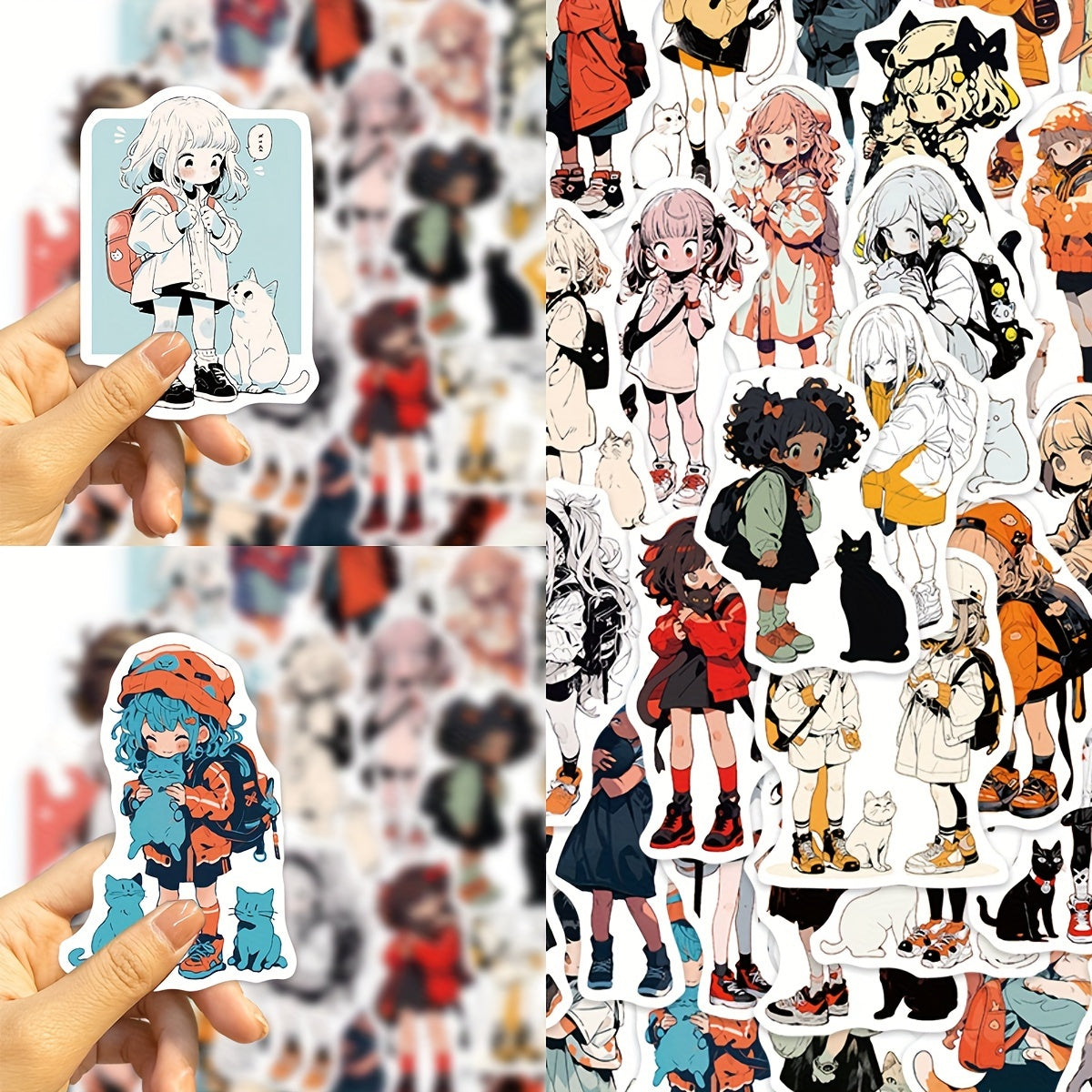 50pcs Beauty And Cat Series Graffiti Stickers Waterproof DIY Sticker Pack