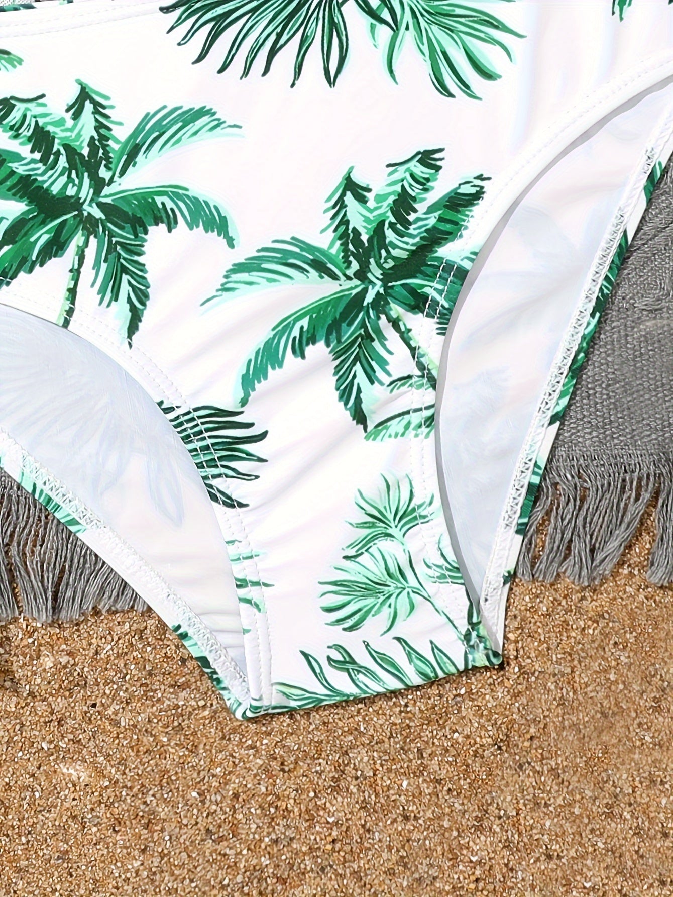 Girls 3pcs Split Bikini Swimsuit Tropical Leaf Pattern Casual Vacation Swimwear