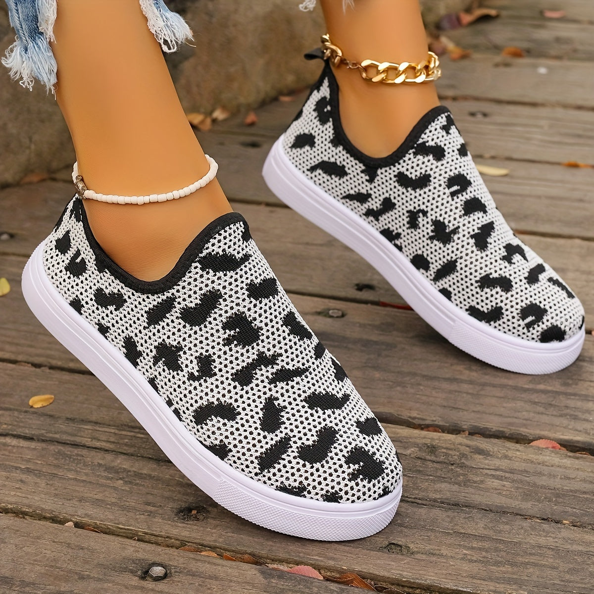 Cow Pattern Slip on Sneakers for Women, Lightweight Walking Shoes