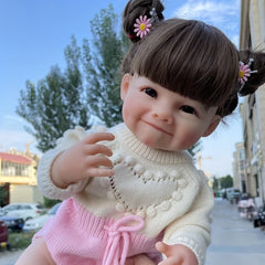 Realistic Silicone Vinyl Reborn Doll with Pink Knitted Outfit