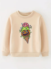 Halloween Bear Graphic Girls Sweatshirt Casual Comfort Fit Kids Pullover