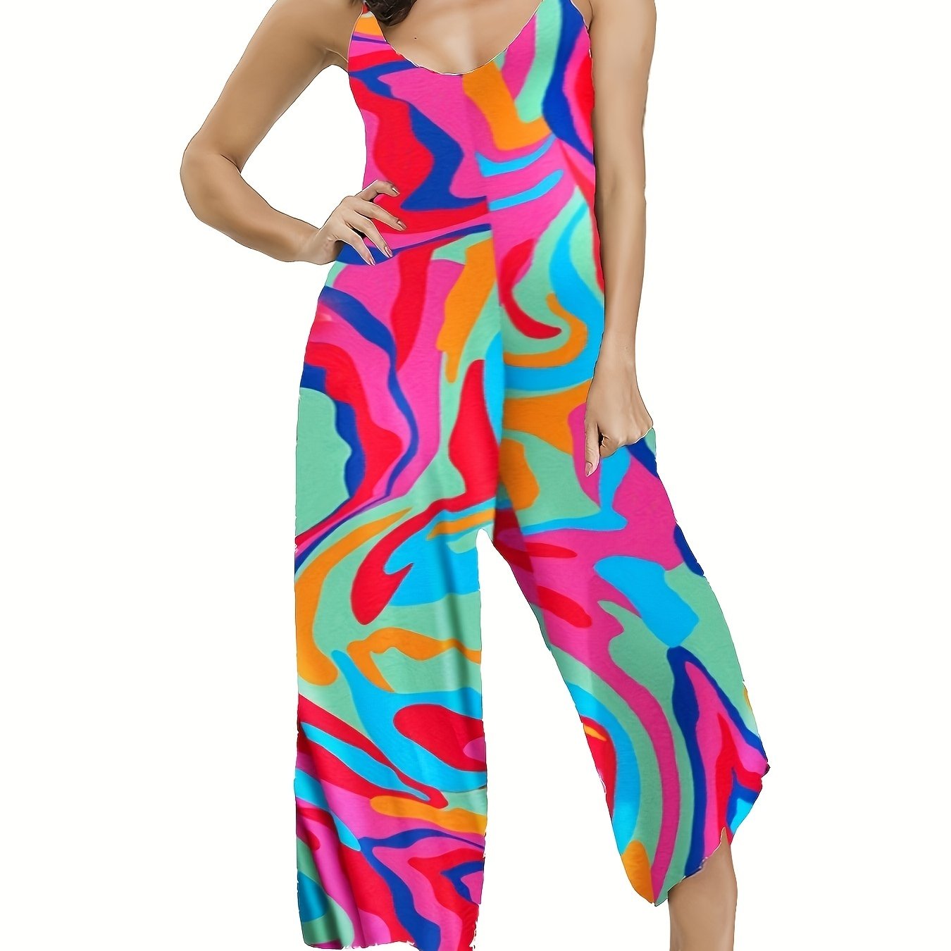 Women's Plus Abstract Print Wide Leg Jumpsuit