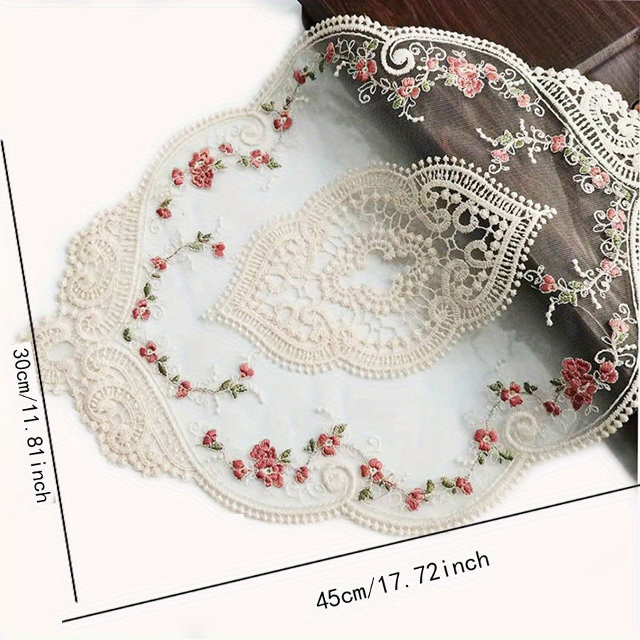2pcs Lace Embroidered Doily Vintage Floral Fabric Table Mat Plate Mat