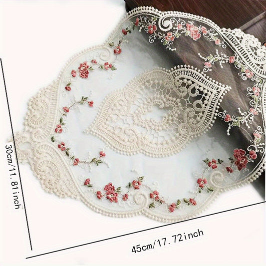 2pcs Lace Embroidered Doily Vintage Floral Fabric Table Mat Plate Mat
