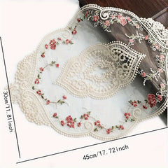 2pcs Lace Embroidered Doily Vintage Floral Fabric Table Mat Plate Mat