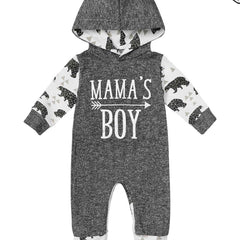 Baby Boys Casual Mama s Boy Hooded Romper Jumpsuit