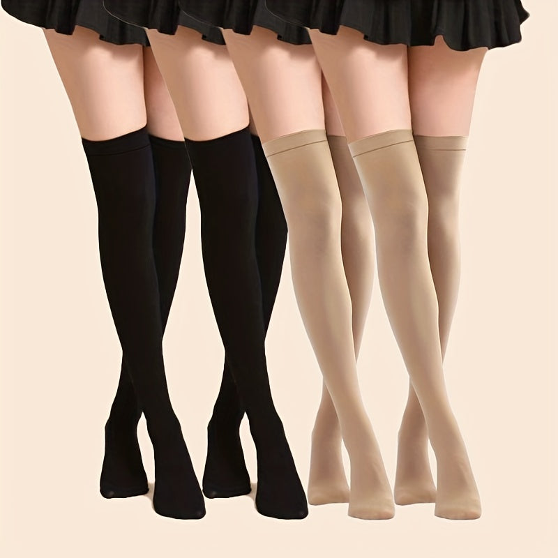 4 Pairs Solid Thigh High Stockings Cosplay Over The Knee Socks Women's Hosiery