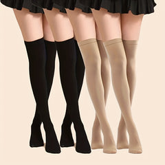 4 Pairs Solid Thigh High Stockings Cosplay Over The Knee Socks Women's Hosiery