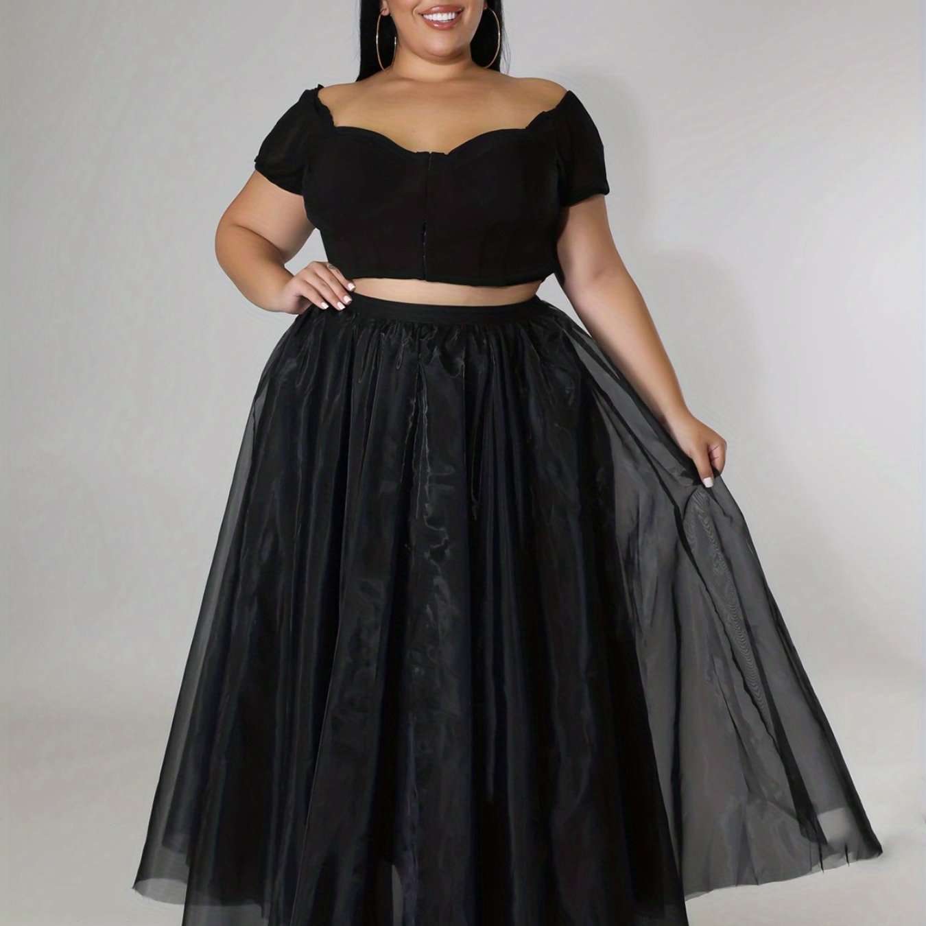 Party Skirt Women's Plus Contrast Mesh Layered Tutu Maxi Skirt